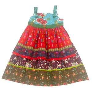 Matilda Jane PBN Girls Bib Dress Size 8 Tiered Floral Spool Boho Prairie Cottage